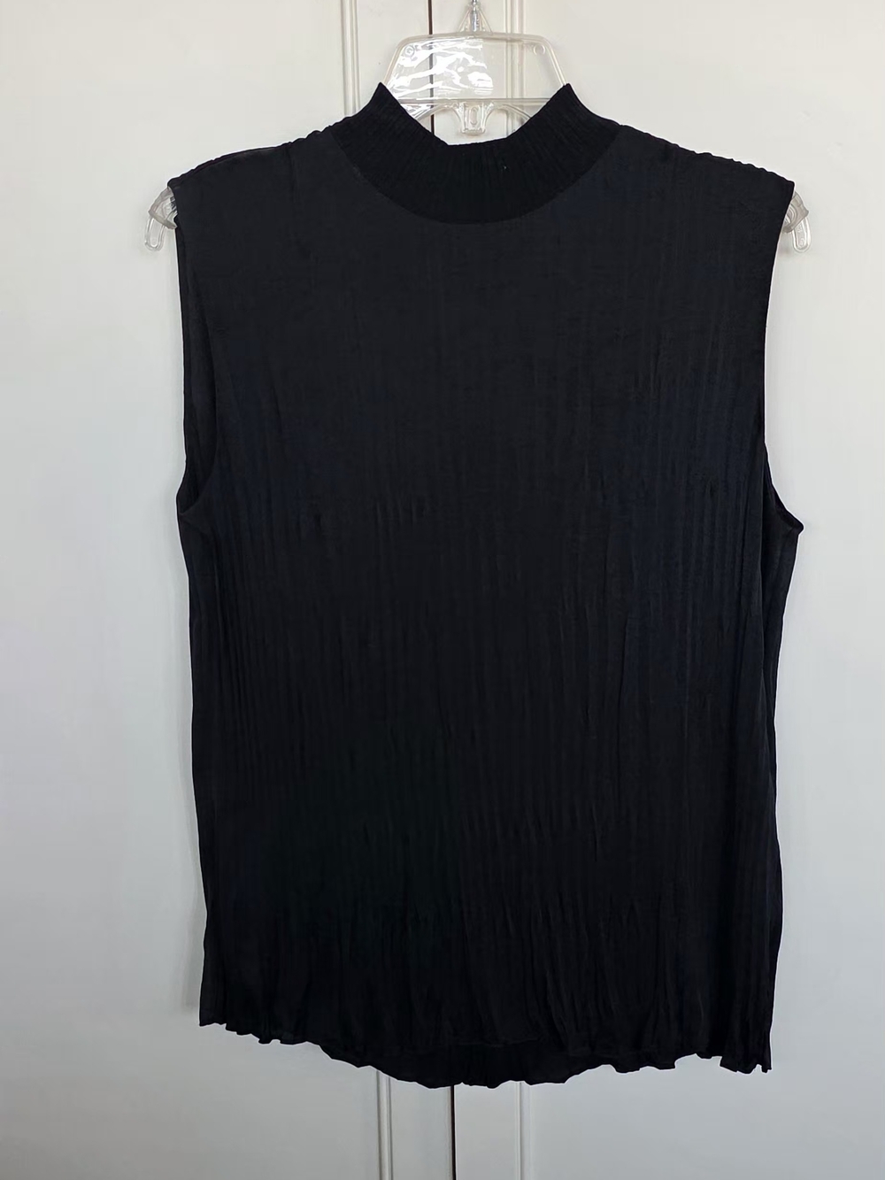 Vince Black Sleeveless Variegated Rib Shell Mock Neck Tank